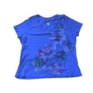 St. John's Bay Floral Print Purple Short Sleeve T Shirt Size 1X